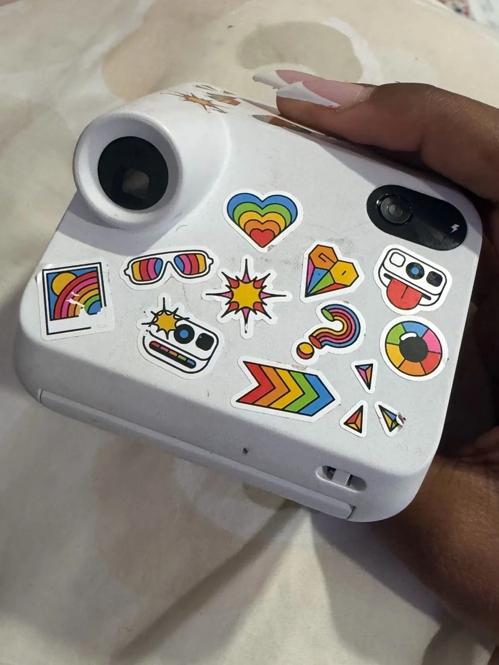 Polaroid White Instant Camera with Rainbow Stripe